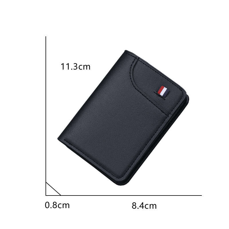 Black - Men's Vertical Wallet Thin PU Leather Anti-magnetic Clip Wallet Simple Style Urban Daily Com