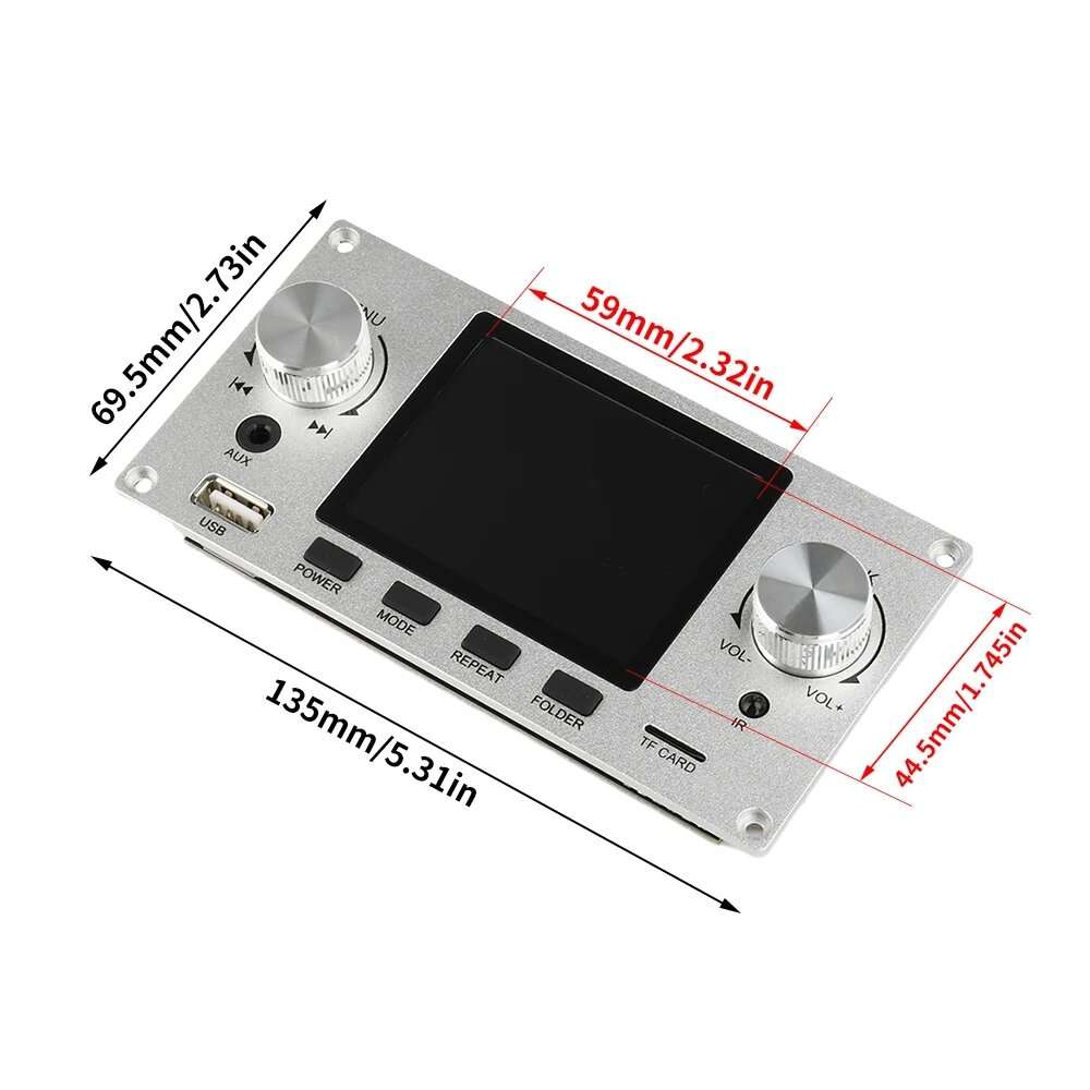 Silver - 2.8 Inch IPS Screen Audio Decoder Board Bluetooth 5.3 MP3 FLAC WAV APE Support I2S Digital