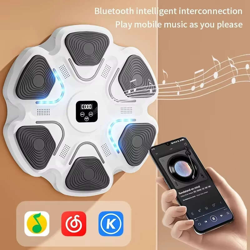 White - KALOAD Musical Boxing Sandbag Wall-mounted 6 Targets Smart LED Luminous Boxing Machine Adult