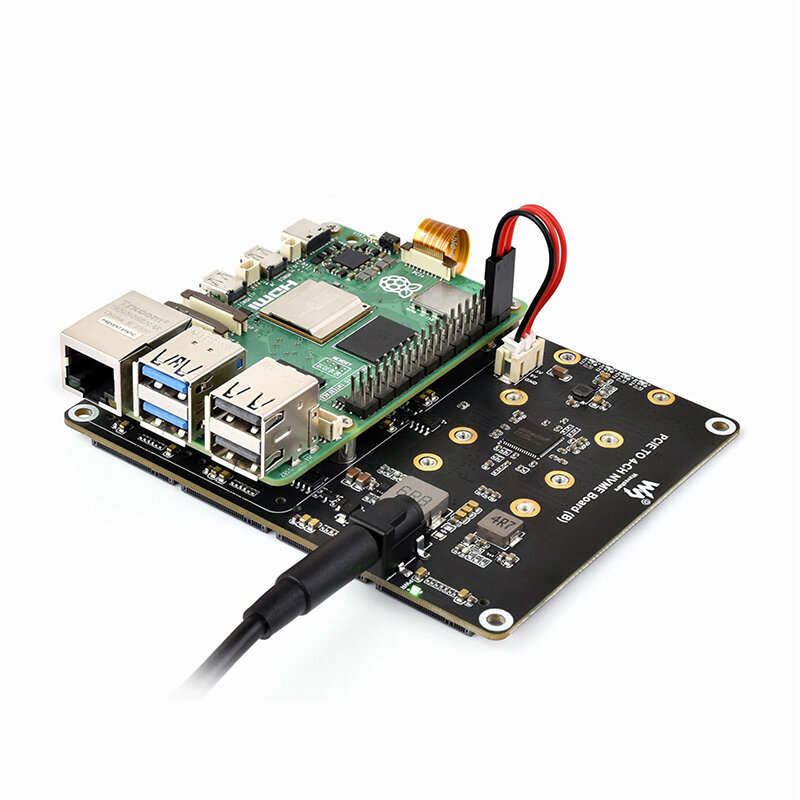 With US Charger - PCIe To 4 Channel M2 Adapter Board for Raspberry Pi 5 Supports NVMe SSD High Speed