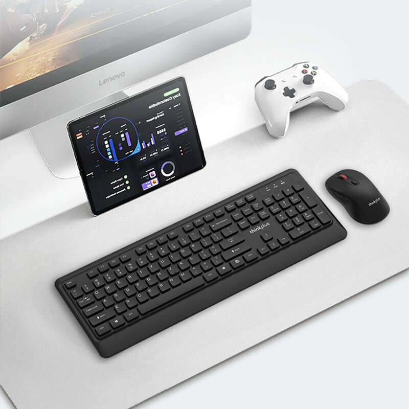 Black - LENOVO ThinkPlus KM210 Pro 2.4GHz Wireless Keyboard and Mouse Set 104-keys Keyboard 800-1600