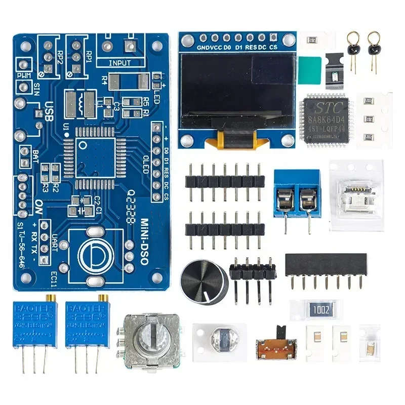 Parts + shell - DIY Mini Digital Oscilloscope Kit STC8K8A Microcontroller Electronic Soldering Pract