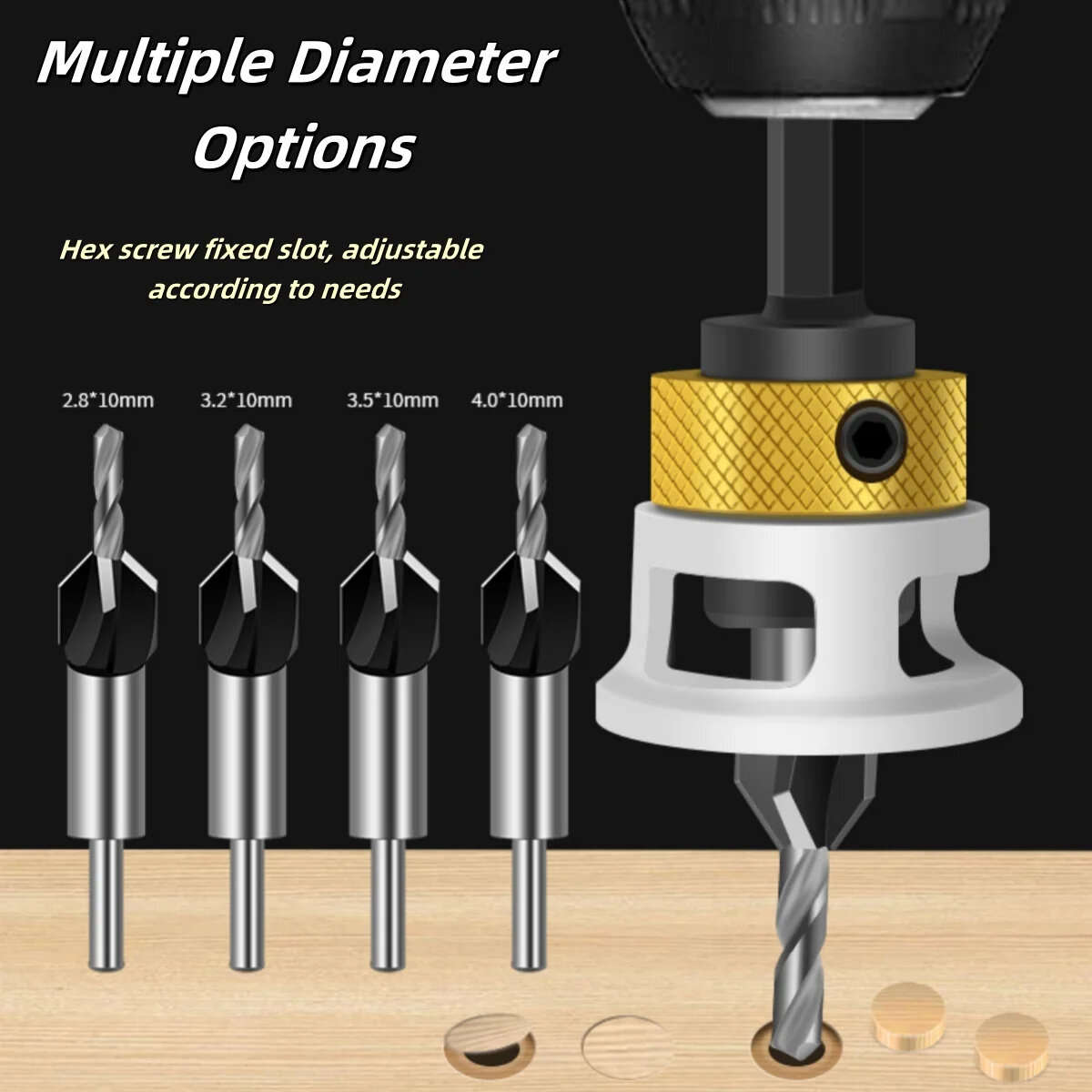 4Pcs - 4-in-1 Countersink Drill Bit Set with Low Friction Depth Stop 6.25mm Shank Tungsten Steel Dri