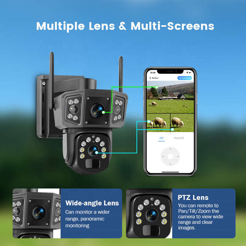 Wifi - V380 Pro 6MP WiFi Solar Powered Camera 4K PTZ Color Night Vision Auto Tracking PIR Motion IP6