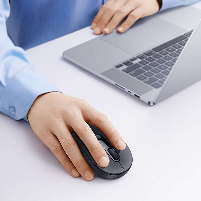 White - Baseus F02 bluetooth 5.3 Ergonomic Wireless Mouse 1600 DPI 70g Lightweight Portable Mute Mic