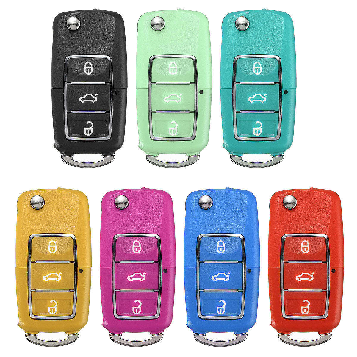 For VW Golf Passat Beetle Jetta Polo Bora 3 Button Car Key Fob Case Replacement 7 Colors - Yellow