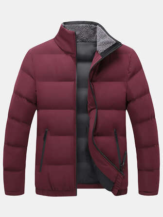 Mens Windproof Warm Stand Collar Long Sleeve Thicken Solid Color Coats (SIZE: 2XL | COLOR.: WINERED)