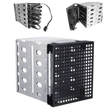 5.25" to 5x 3.5" SATA SAS HDD Cage Rack Hard Drive Tray Caddy Converter with Fan Space