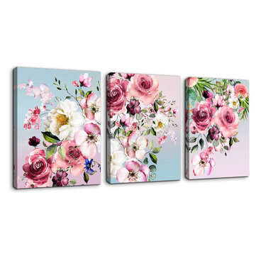 3pcs Canvas Flower Wall Hanging Pictures Modern Plant Floral Framed/Frameless f... (TYPE: FRAMELESS)