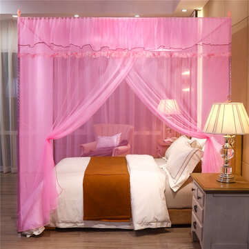 Mosquito Net 4 Corner 180*200CM Big Bed Canopy Home Bedding Lace Elegant (COLOR: PINK)
