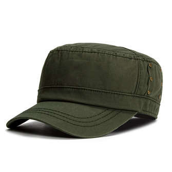 Men Breathable Cotton Flat Top Hat Summer Casual Solid Military Sunscreen Vis... (COLOR.: ARMYGREEN)