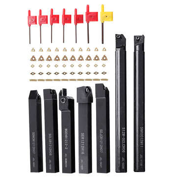 Drillpro CT-12 50pcs Carbide Inserts with 7pcs 12mm Shank Lathe Turning Tool Holder DCMT070204 CCMT0
