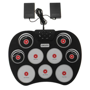 Portable Electronics Drum Set Roll Up Drum Kit 9 Silicone Pads USB Powered with Foot Pedals Drumstic