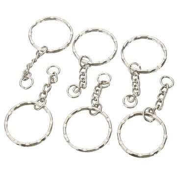 50Pcs 55mm Keyring Blanks Silver Tone Keychain Key Fob Split Rings 4 Link Chain