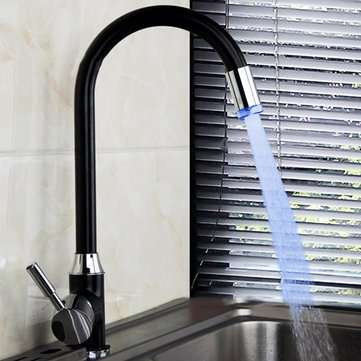 Black Plating Kitchen Sink Hot Cold Faucet Single Handle LED 3 Colors Changing Basin Mixer Tap