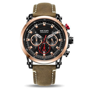 MEGIR 2085 Military Date Chronograph Leather Men Watch (NO.: 002)