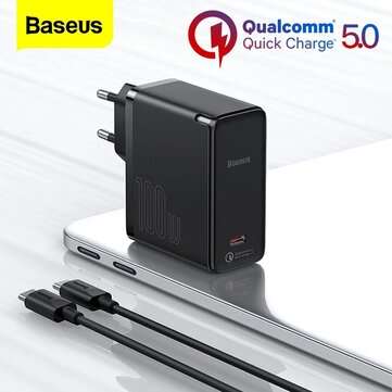 [GaN Tech] Baseus GaN2 100W USB-C Wall Charger QC5.0 QC4.0+ Certifi... (PLUG: EUPLUG | COLOR: BLACK)