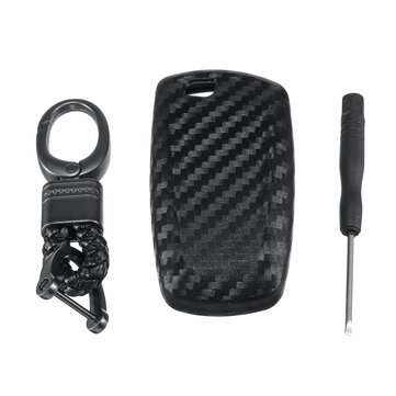 Carbon Silicone Remote Smart Key Fob Cover w/ Keychain For BMW 1/3/5/7/Series X3