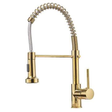 Luxury Gold Kitchen Sink Faucets Brass Single Lever Pull Out Spring Spout Mixers Tap Hot Cold Water