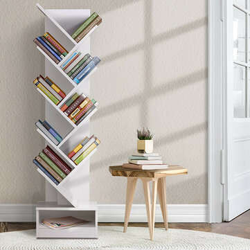 Tree-Shape Bookshelf Multi-Layer Wooden Storage Rack Standing Shelf Household Book... (COLOR: WHITE)