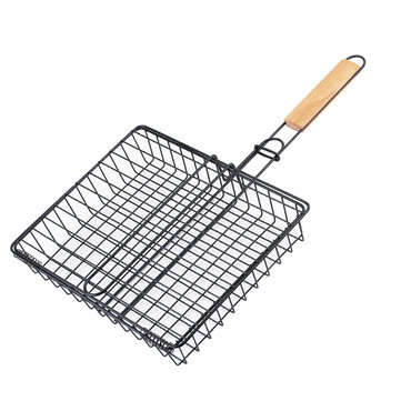 BOLEEFUN Barbecue Grill Basket with removable Handle for Grilling Hamburg... (MATERIAL: CARBONSTEEL)
