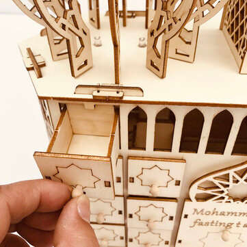 Wooden Mubarak Ramadan Advent Calendar 30 Day House Drawer LED Decor