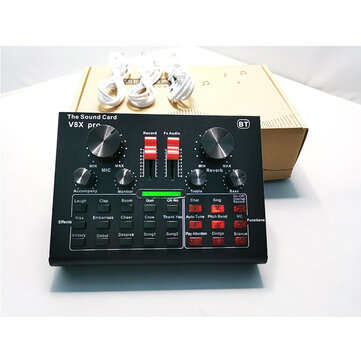 V8X PRO External Audio Mixer USB Interface Sound Card with 15 Sound Modes Multiple Sound Effects