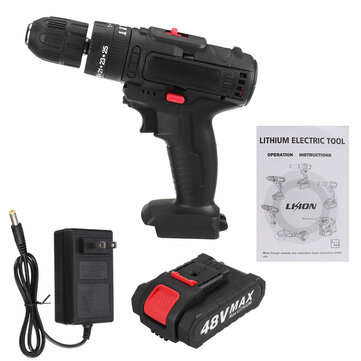 48V Cordless Electric Drill Screwdriver Rechargeable Impact Drill W/ 1/2pcs... (BATTERY: ONEBATTERY)