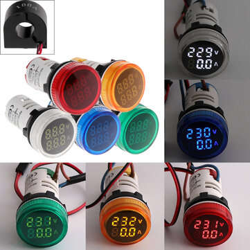 3pcs White Light 2in1 22mm AC50-500V 0-100A Amp Voltmeter Ammeter Voltage Current Meter With CT Au23