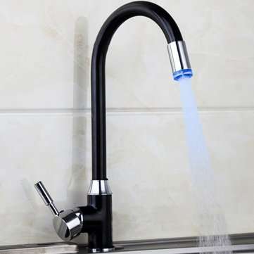 Black Plating Kitchen Sink Hot Cold Faucet Single Handle LED 3 Colors Changing Basin Mixer Tap