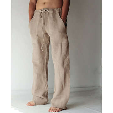Men`s Breathable Cotton Linen Baggy Harem Yoga Pants Drawstring Long... (size 3: Xl | Color.: Khaki)