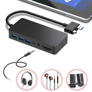 ROCKETEK SH701 USB Hub Card Reader Docking Station for Surface Pro 4/5/6 with RJ45 LAN DP HD VGA USB