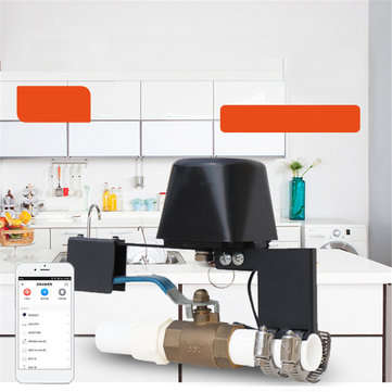 Smart WiFi Water Valve Controller Shutoff Home Automatic Detection Manipulator Black