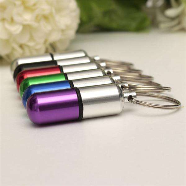 Waterproof Aluminum Pill Box Case Holder Keychain Bottle Container (Color Silver)