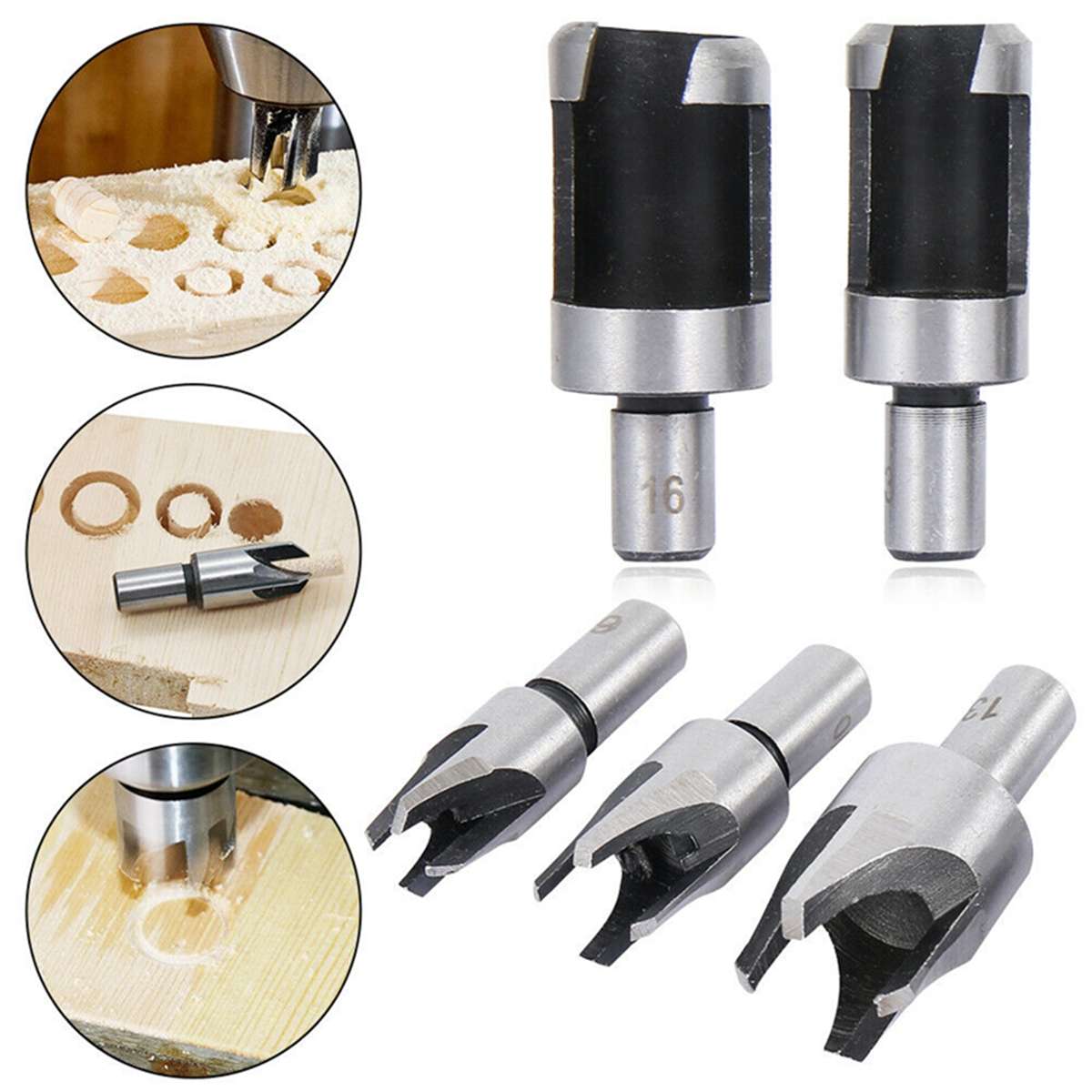8pcs Wood Plug Hole Cutter Drill Bits Set Dowel Maker Cutting Tools Round Shank