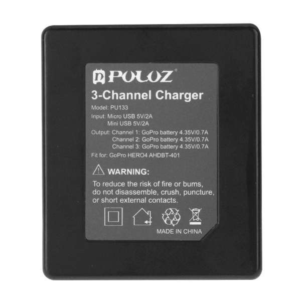 New PULUZ 3-channel Battery Charger for Gopro Hero 4 AHDBT-401