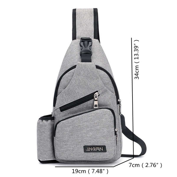 Men Oxford Large Capacity Casual Outdoor Travel USB Charging Port Sling Bag Chest Bag Cross (NO. 07)