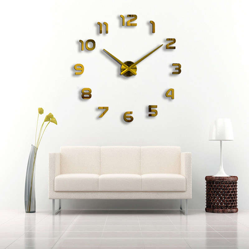 DIY 3D Frameless Wall Clock Modern Mute Large Mirror Surface Room Home O