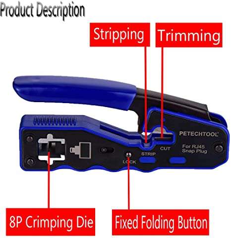 RJ45 Crimping Tool for Cat6 Cat5 Cat5e 8P8C Modular Connectors, All-in-One Wire Tool