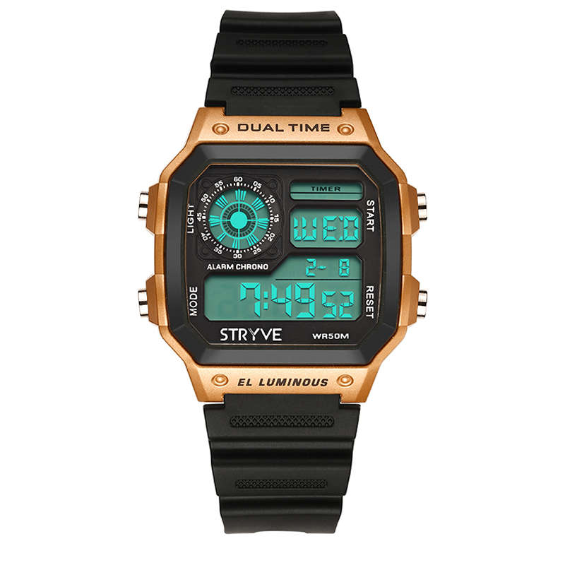 STRYVE S8013 Black Strap Luminous Display Alarm Clock Countdown Date Wekk Men Digital Watch
