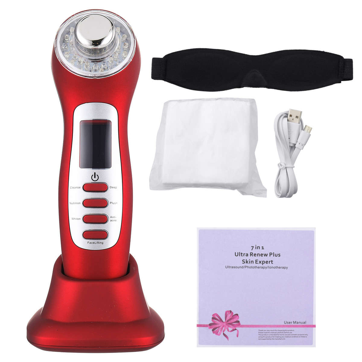 7 in 1 Rechargeable Photon Ultrasonic Ion 3MHz Skin Face Removal Wrinkle Acne Lift Beauty Machine