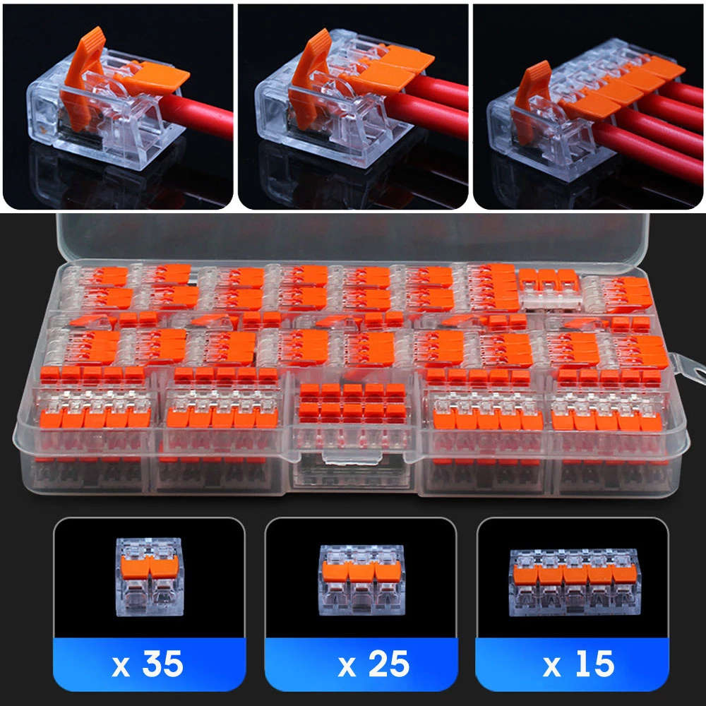 75pcs Electrical Connectors Wire Block Clamp Terminal Cable Mini Reusable Home