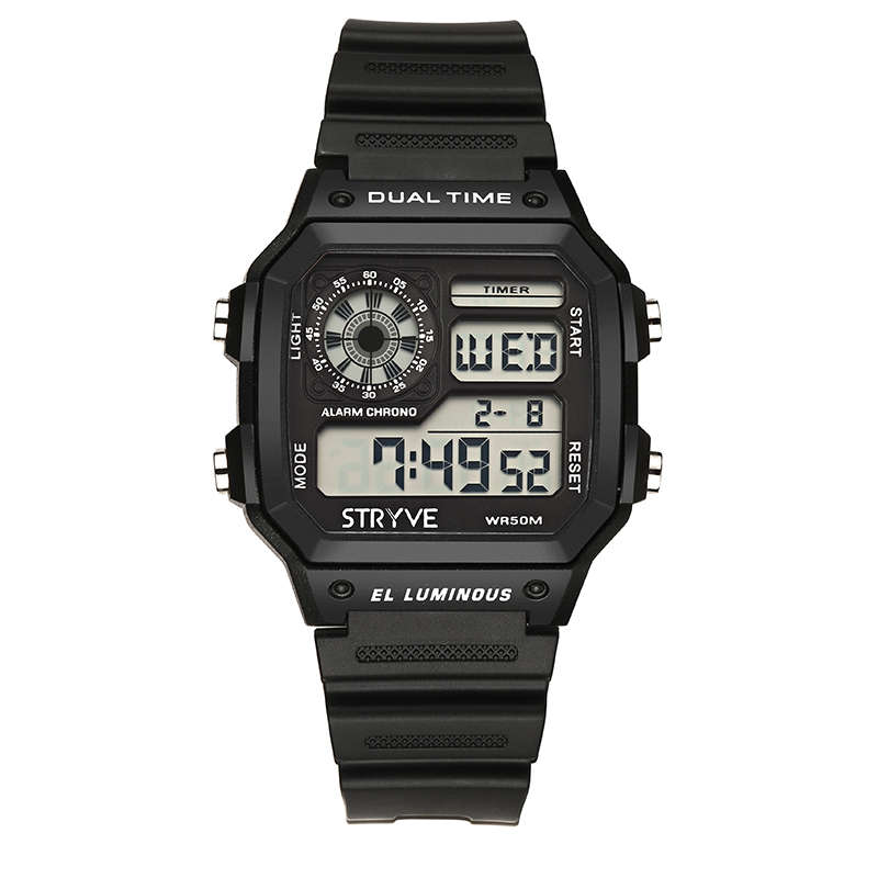 STRYVE S8013 Black Strap Luminous Display Alarm Clock Countdown Date Wekk Men Digital Watch