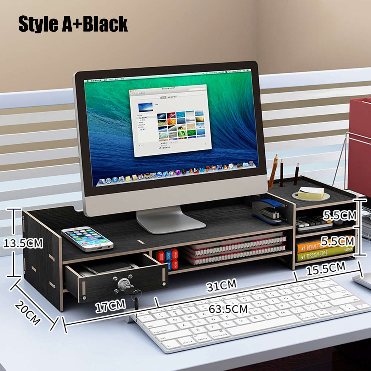 Wood Computer Monitor Stand Riser Desktop LED LCD Monitor Support Holder File Storage Drawer