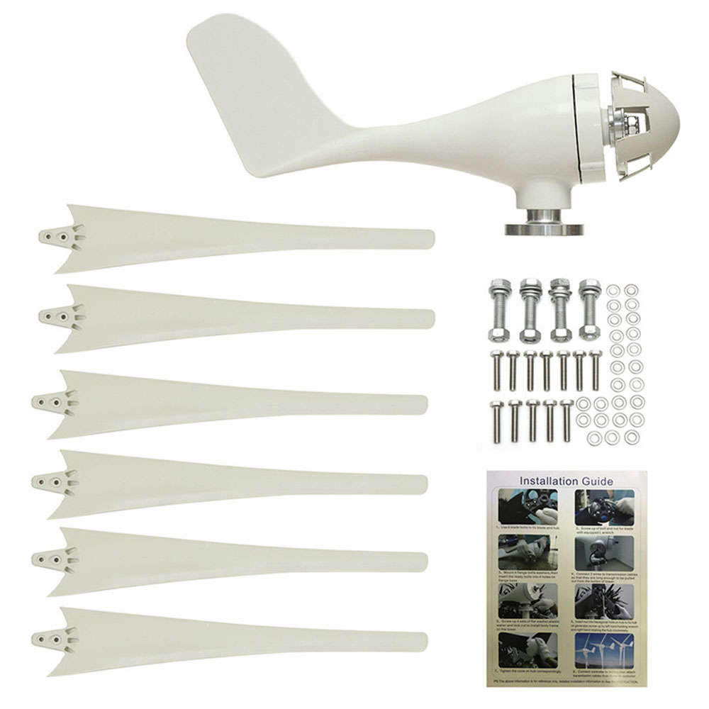800W Peak 6 Blades 12V/24V/48V Horizontal Wind Turbine Generator Residential Home Wind Power Generat