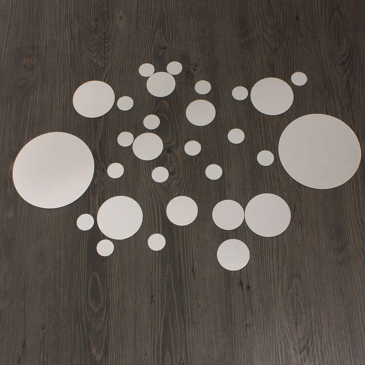 28Pcs 3D Sticker Modern Art Acrylic Silver Round Mirror Removable Wall S