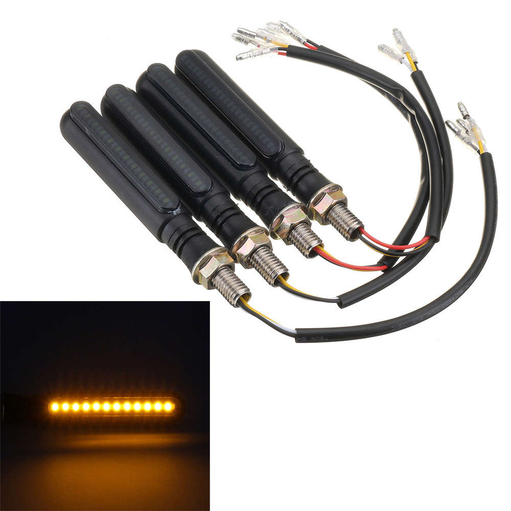 4Pcs Motorcycle Sequential Flowing LED Amber Turn Signal Indicator+White DRL+Red