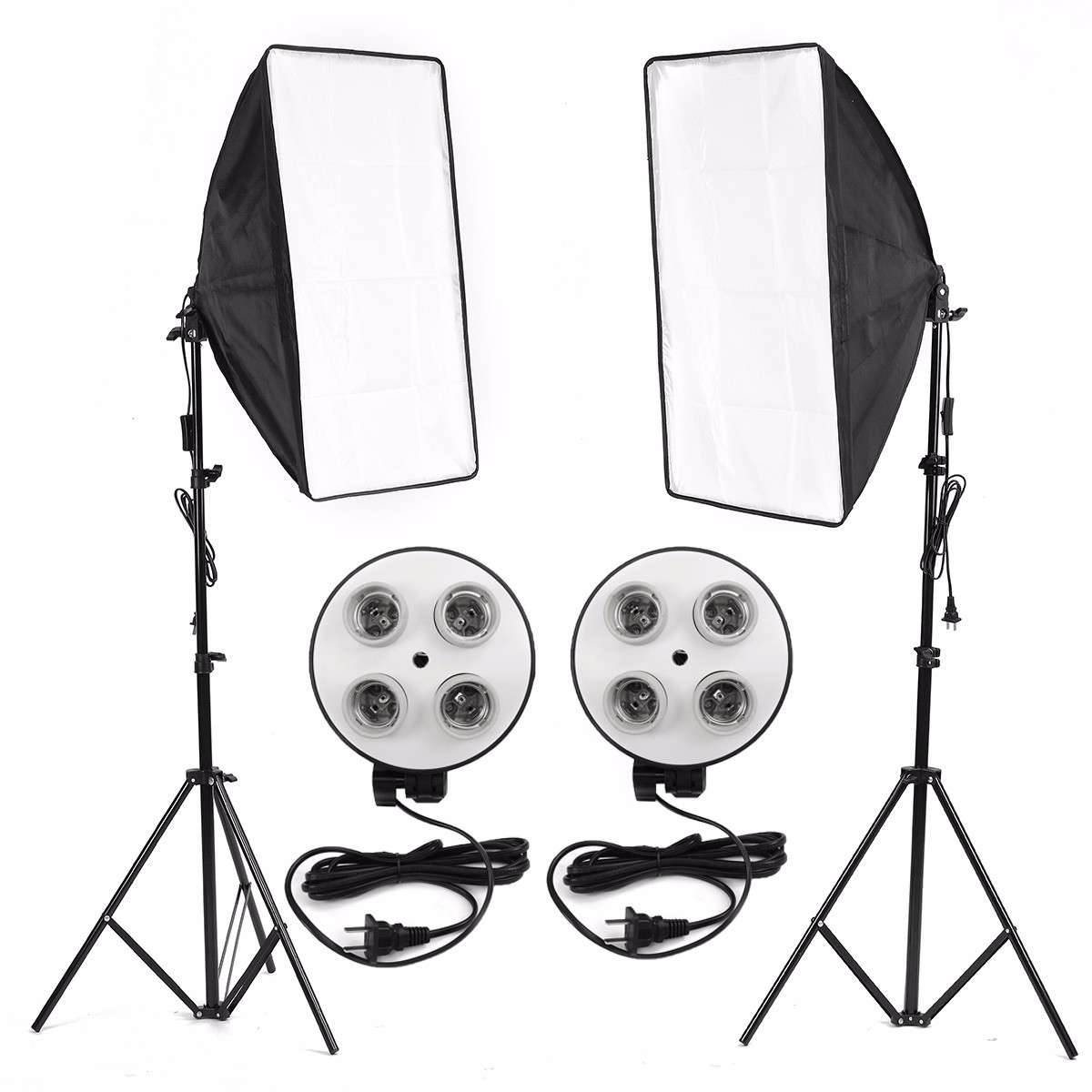 Photo Video Studio Lighting Kit 4-Socket E27 Lamp Holder Softbox Light Stands