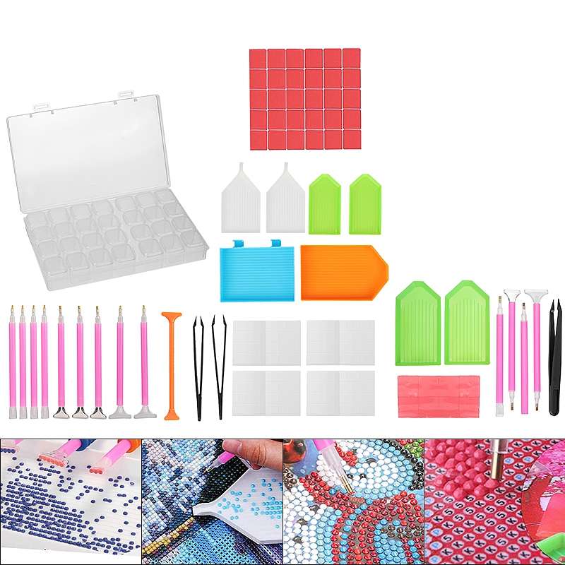 60 Pcs 5D LED Diamond Painting Sets Pen Cross Stitch Tools Kit + Glue + Stickers DIY Tools