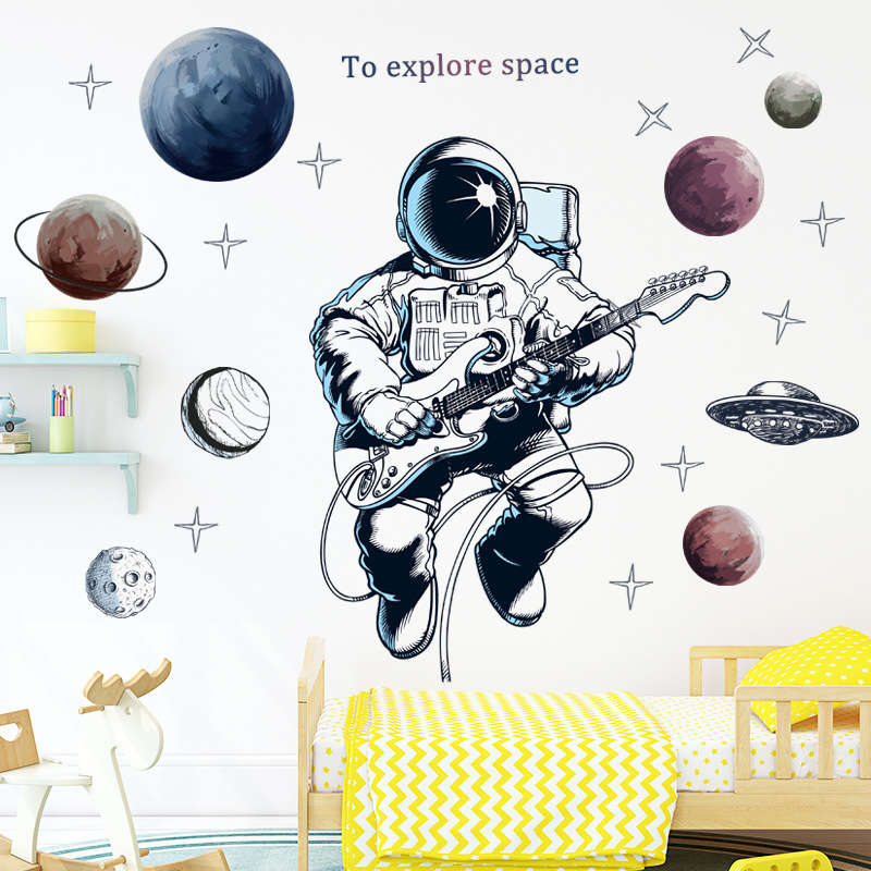 Space Theme Astronaut Wall Sticker Dormitory Living Room Wall Decor Self-Adhesive Bedroom 3d Kids Ro